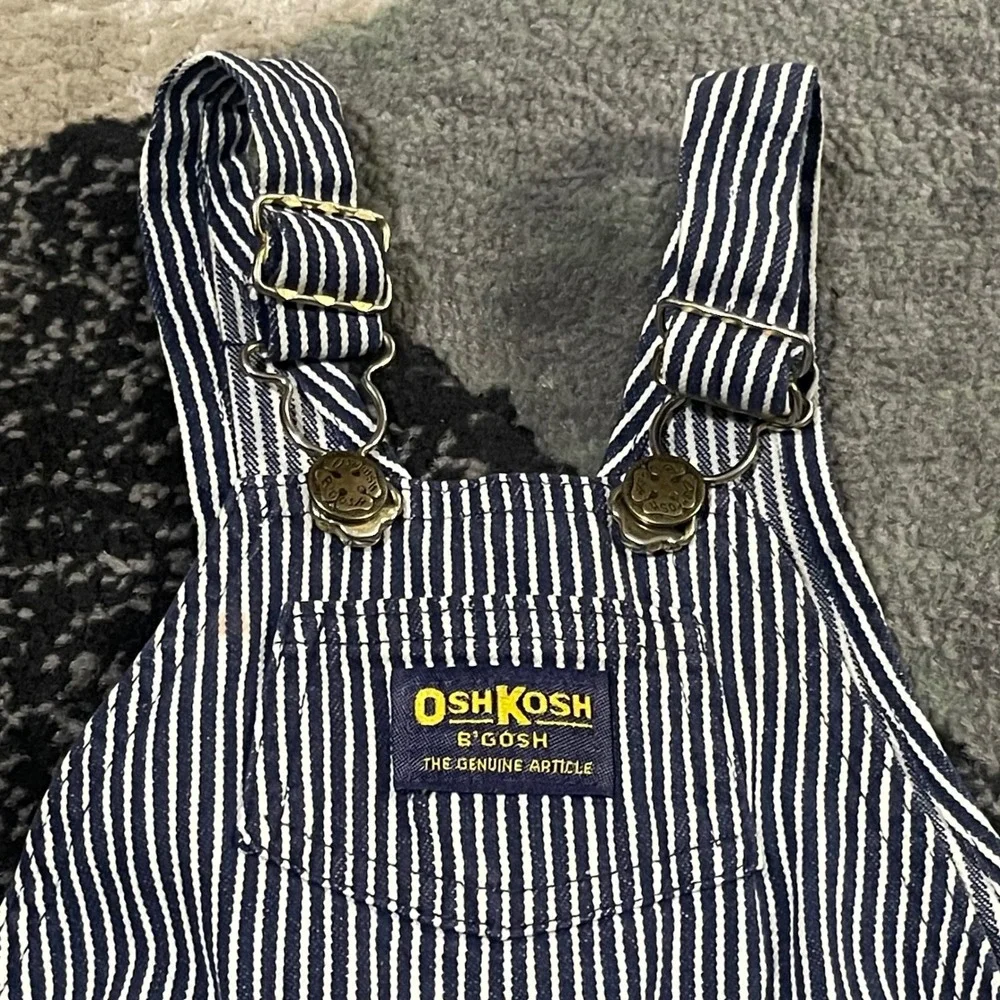 Vintage OshKosh B'gosh Vesbak Overalls Kids 24M Blue Hickory Stripe USA Made